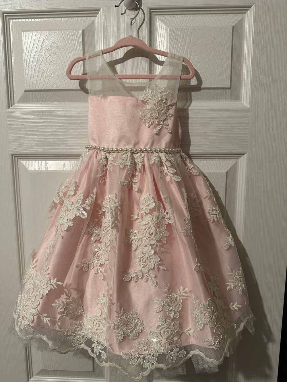 American Princess Pink Lace & Pearl Waistband Formal Dress